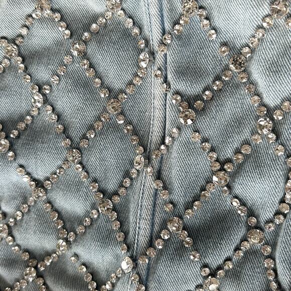 Y2k Western Rhinestone Lace Up Denim Corset Rock Womens M/L Rodeo Cowgirl Party - Picture 6 of 9